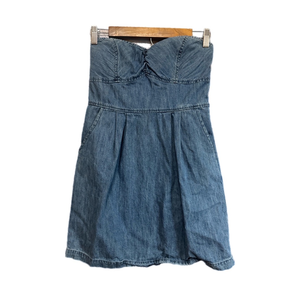XXI Denim Strapless Mini Dress Womens Medium Blue Excellent Sweetheart Pockets